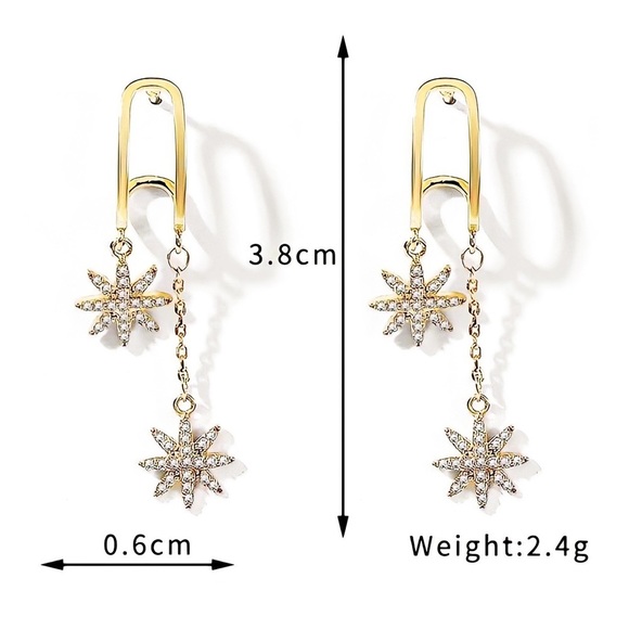 Any 2/$20! Gold U-Shaped Cradle Earrings w/Dangling Starbursts - Picture 6 of 8